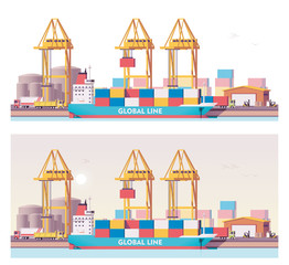 Wall Mural - Vector low poly 2d cargo port