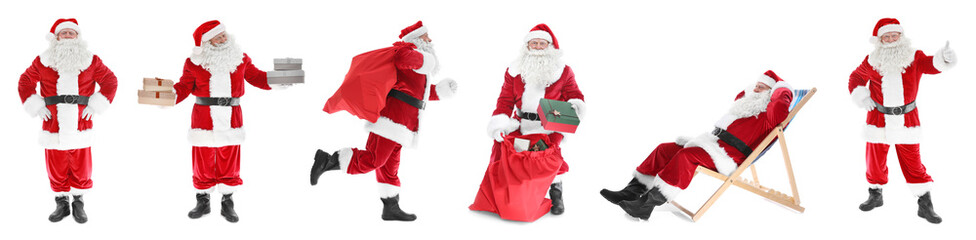 Wall Mural - Collage of Santa Claus on white background