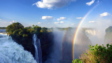 Panoramic View Of The Victoria Falls And A Unique Vertical Rainbow, Zimbabwe. (UHD 4K 16x9)