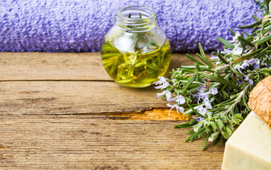 Rosemary oil and soap for herbal treatment