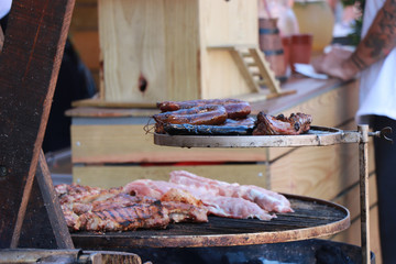 Meat grilling on a grill