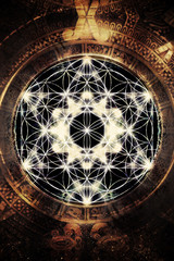 Fotomurali - Light merkaba and flower of life in cosmic space. Sacred geometry.