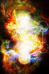 Fototapete - Light merkaba in cosmic space. Sacred geometry.