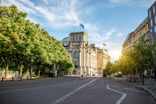 Street View With Reichtag Building During The Morning Light In Berlin City