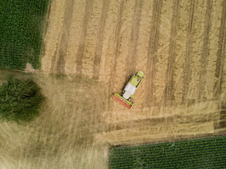 Wall Mural - Aerial view of combine harvester on field in Switzerland