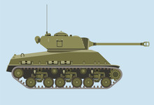 American Green Medium Tank M4 In Profile Flat Vector Isolated