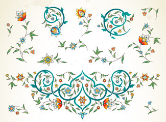 Vector set with vintage floral decor.