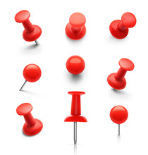 Set Of Push Pins In Different Angles. Vector Illustration.