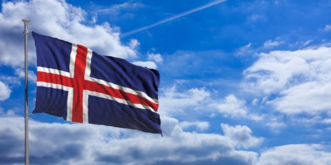 Poster - Iceland waving flag on blue sky. 3d illustration