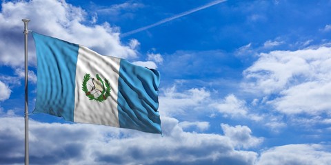 Canvas Print - Guatemala waving flag on blue sky. 3d illustration