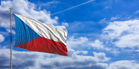 Sticker - Czech Republic waving flag on blue sky. 3d illustration