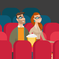 Wall Mural - Caucasian couple watching 3D movie in the theatre.