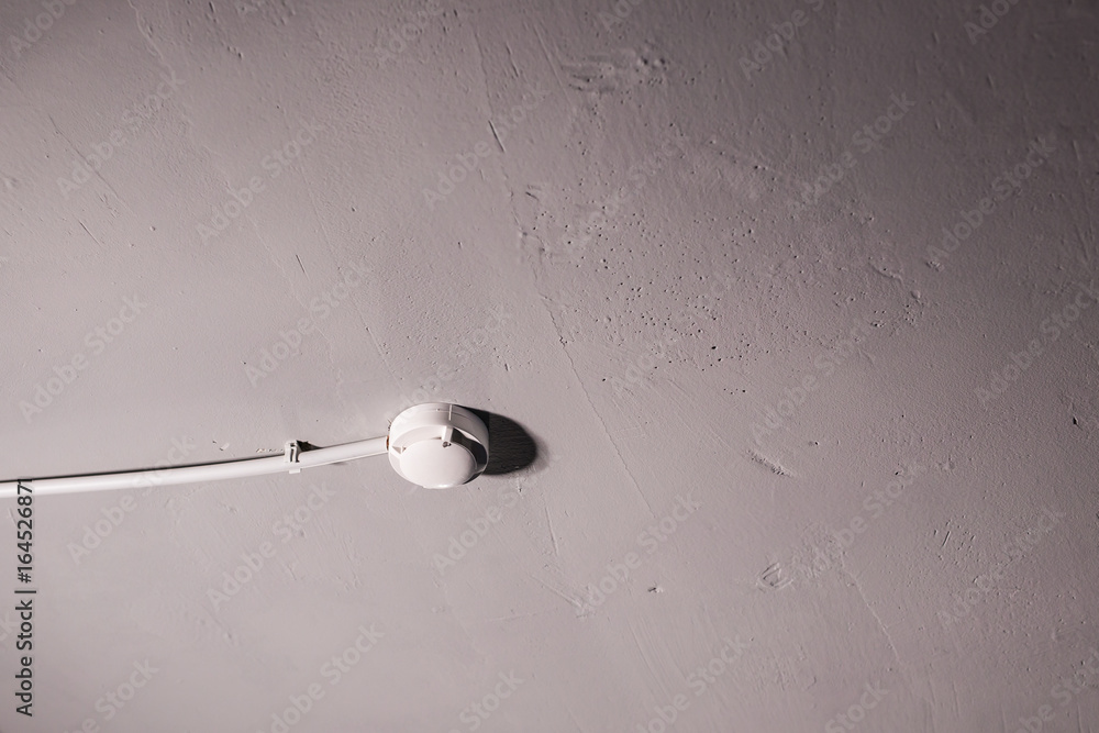 fire smoke detector on ceiling. Fire safety concept Stock Photo | Adobe ...