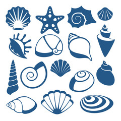 Wall Mural - Sea shell vector silhouette icons