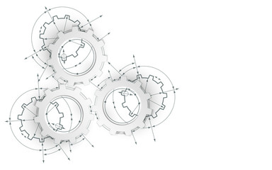 Wall Mural - Gears in engagement. Engineering drawing abstract industrial background with a cogwheels.