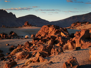 view of Teide natural park at sunrise Tenerife island, Spain