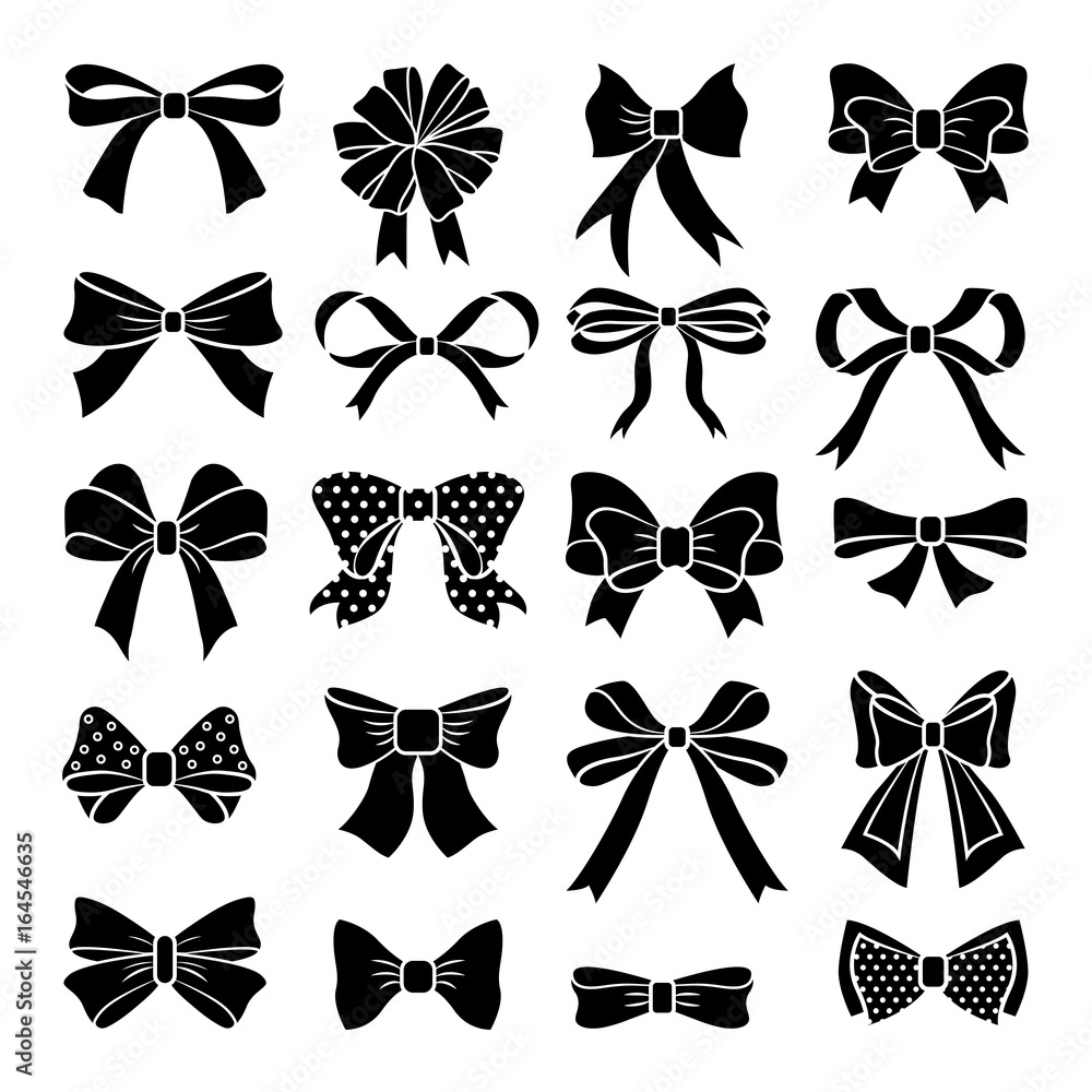 Monochrome vector bows and ribbons set. Holiday illustrations isolate ...