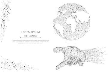 Aufkleber - Abstract mash line and point planet earth in the palm on white background with an inscription. Starry sky or space, consisting of stars and the universe. Vector business illustration