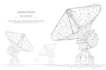 Astronomy. Abstract mash line and point radio telescope on white background with an inscription. Starry sky or space, consisting of stars and the universe. Vector cosmos or space illustration