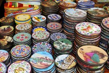 Pretty Ceramic Plates For Sale At An Old Town Shop, Torremolinos, Spain.