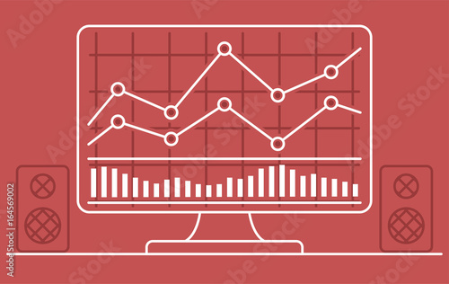 Computer Monitor With Chart Of Forex Or Stock Data Graphic In Thin - 