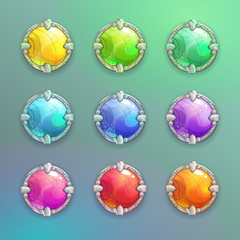 Poster - Beautiful colorful cartoon crystal round buttons set.