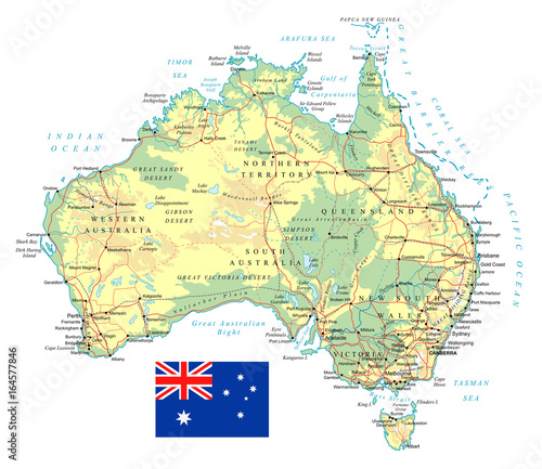 Fotomural Australia - detailed topographic map - illustration