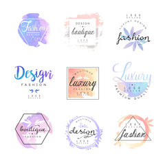 Poster - Fashion luxury boutique logo design set, colorful vector Illustrations