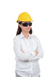 © sirastock - Architect or Engineer. woman Look smart portrait with crossed arms. Woman wearing protect helmet