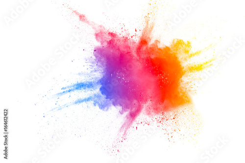 Color powder explosion on white background