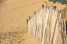Wooden Fence On Atlantic Beach In France