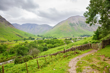 Wall Mural - Views on the path to Scafell pike, the highest mountain in England, Lake District National Park, England, selective focus