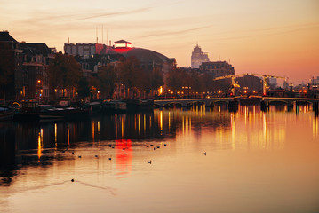 Wall Mural - Amsterdam city view with canals