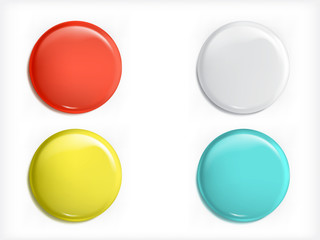 set of vector 3d design elements, glossy icons, buttons, badge blue, red, yellow and white isolated.