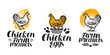 Chicken, hen label set. Poultry farm, egg, meat, broiler, pullet icon or logo. Handwritten lettering vector illustration