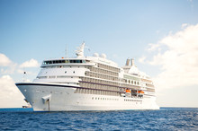 Large Luxury White Cruise Ship Liner At Sea