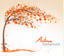 Autumn Background With A Tree And A Colorful Leaves. Vector.