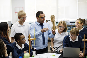 Wall Mural - group of students laboratory lab in science classroom