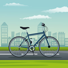 Sticker - color background city landscape with bicycle vehicle transport in street