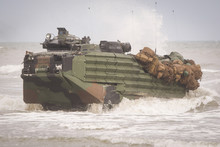 US Navy Amphibious Personnel Carriers Take Part At A NATO Military Exercise, On 18 March 2017, In Capu Midia, Romania.
