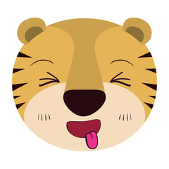 colorful caricature cute face of tiger sticking out tongue expression vector illustration