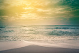 Fototapeta Natura - Landscape of tropical beach nature with coconut tree and clouds on horizon in Thailand. Summer relax outdoor concept. - vintage color filter