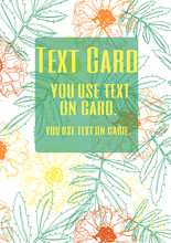French Marigold Line Card Design. Yellow Text In Green Box On Color Flower Line Background Is Vector.