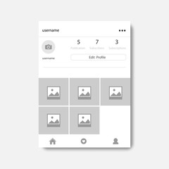 Wall Mural - social network photo frame with shadow, profile page, vector illustration