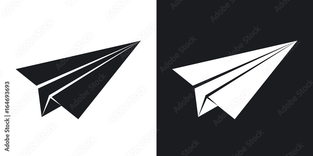 Vector paper airplane icon. Two-tone version on black and white ...