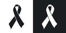 Vector AIDS Awareness Ribbon Sign Or Icon. Two-tone Version On Black And White Background