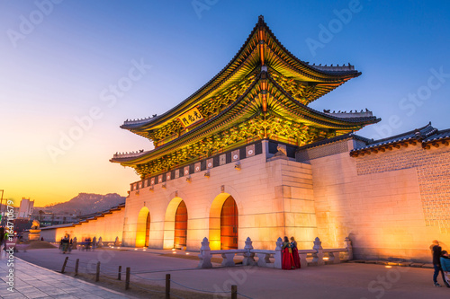 Gyeongbokgung Palace, front of Gwanghuamun gate in downtown Seoul, South Korea Canvas Print
