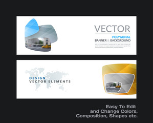 Wall Mural - Abstract vector set of modern horizontal website banners with colourful soft, rounded shapes