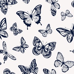 Seamless two-tone pattern with silhouettes of butterflies. Vector illustration.