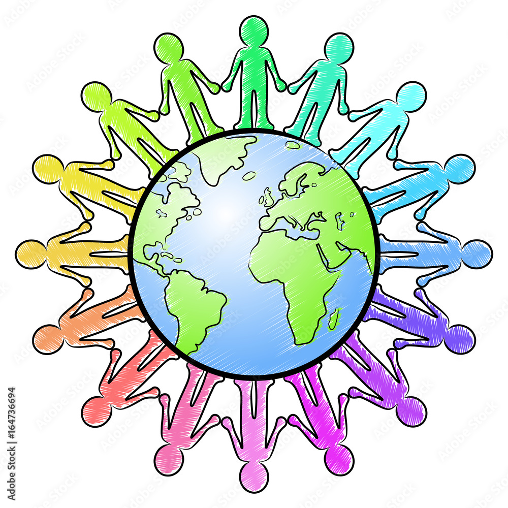 Kreisförmige Menschenkette Um Die Welt / Farbig, Gezeichnet ...